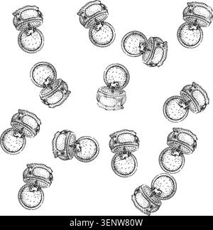seamless pattern Open music box with a small horse figure inside, representing childhood memories, timeless melody, and a classic decorative object in Stock Vector
