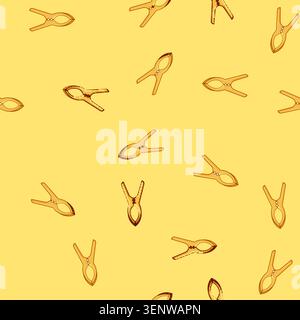 seamless pattern grip clothespin cartoon. line secure, hold fastener, clip hanger grip clothespin sign vector Stock Vector