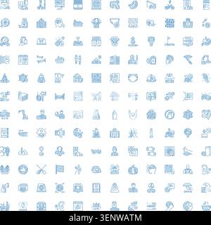 Large collection of diverse blue line art icons illustrating various concepts, objects, and activities for a wide range of uses in modern design and d Stock Vector