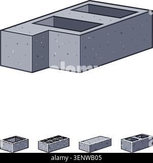 Concrete block, a common masonry unit, providing durable and essential building elements for construction, wall structures, and architectural projects Stock Vector