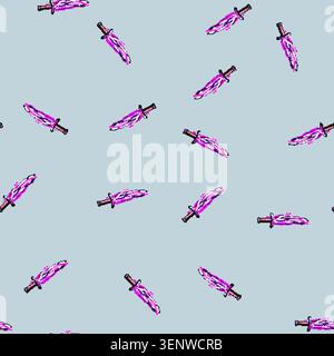 seamless pattern fire sword effect cartoon. flame game, cut blue, slash blade fire sword effect sign vector Stock Vector