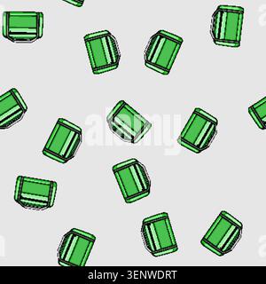 seamless pattern Vibrant green carry on bag, featuring an extended handle and front zipper pocket, representing modern travel, vacation preparation, a Stock Vector