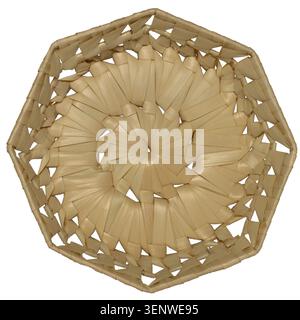 Octagonal wicker basket on a white background. View from above. Stock Photo