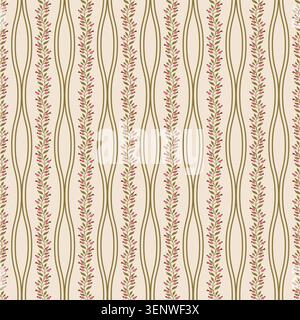 Cream Botanical Berry Vine Pattern Stock Vector