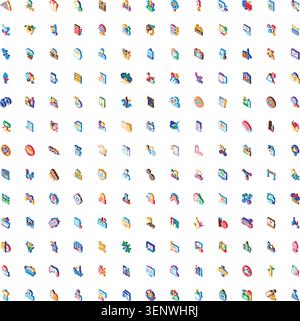 Diverse collection of colorful 3d isometric icons representing various business, technology, communication, and education concepts for digital applica Stock Vector