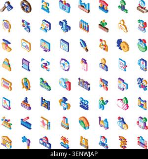 Colorful isometric vector icon set depicting business, technology, healthcare, environment, industry and people for web and app interfaces, dashboards Stock Vector