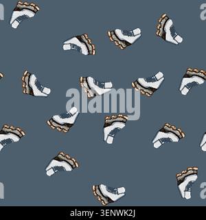 seamless pattern pair inline skates cartoon. leg skating, logo perseverance, woman slalom pair inline skates sign vector Stock Vector