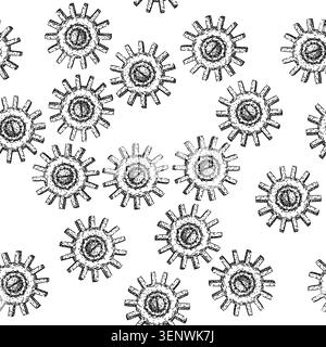 seamless pattern punk gears steampunk hand drawn. clock metal, isolated cog, machine vintage punk gears steampunk black sketch illustration Stock Vector