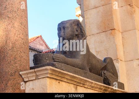 Statue of sphinx at the Peristyle square of the ancient Diocletian's Palace in the old town area of Split, Croatia Stock Photo