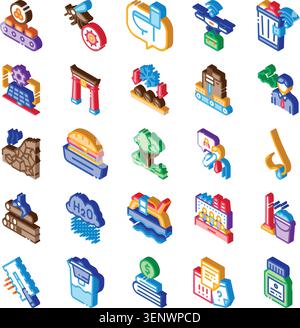 Global ecological problems, environmental issues, and sustainable living concepts illustrated with isometric colorful icons, depicting challenges and Stock Vector