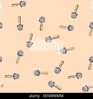seamless pattern morning portafilter coffee cartoon. filter brown, hot fresh, black closeup morning portafilter coffee sign vector Stock Vector