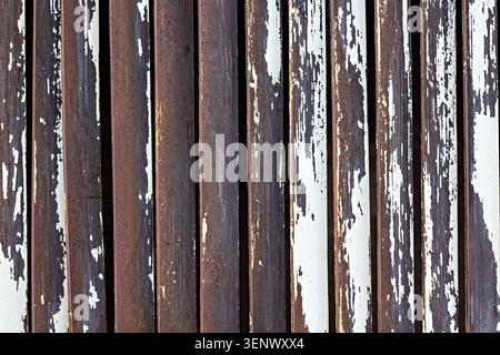 Weathered Rustic Wooden Planks with Peeling Paint Texture and Vertical Lines Stock Photo