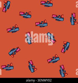 seamless pattern game blaster gun cartoon. space shot, effect beam, energy futuristic game blaster gun sign vector Stock Vector