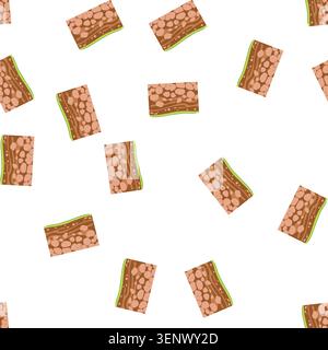 pattern illustration displaying a geological cross section of the earth, showing different soil horizons with green grass on top and rocks forming the Stock Vector