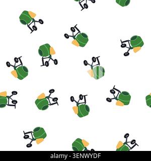 pattern construction concrete mixer cartoon. batch motor, chute hopper, site portable construction concrete mixer sign. seamless symbol vector illustr Stock Vector