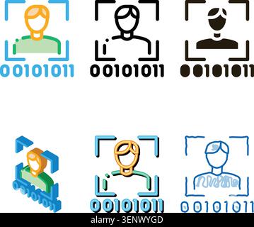 Human set Binary Code Icon Vector. Outline Human Binary Code Sign. Isolated Contour Symbol Stock Vector