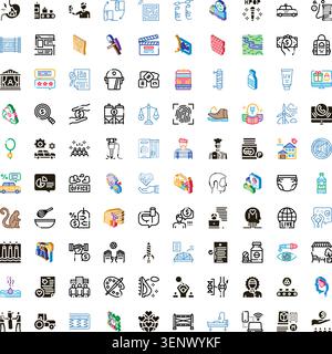 Large grid displaying a wide variety of minimalist line icons, covering a broad spectrum of concepts from technology, industry, and medical fields to Stock Vector