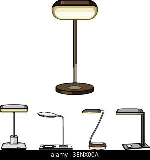 Collection of different stylish desk lamps providing illumination, featuring contemporary designs with integrated wireless charging functionality for Stock Vector