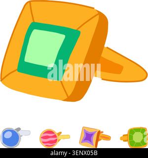 Collection of stylized cufflinks in various colors and shapes, illustrating concepts of elegance, fashion, and personal style for a refined appearance Stock Vector