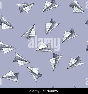 pattern flight paper plane hand drawn. wings glide, throw model, craft aerodynamics flight paper plane vector sketch illustration Stock Vector
