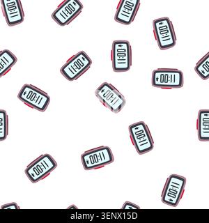 pattern battery travel alarm clock cartoon. loud snooze, timer display, led quartz battery travel alarm clock sign. seamless symbol vector illustratio Stock Vector