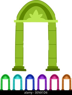 Stone archway featuring an ancient architectural design with a decorative element at its apex, creating an open access point for passage and represent Stock Vector