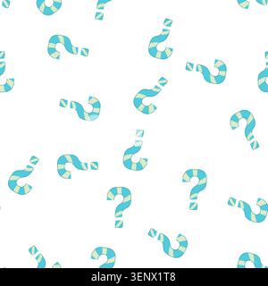 pattern hand drawn question mark symbol featuring light blue and pale green stripes, illustrating concepts of doubt, inquiry, support, and searching f Stock Vector