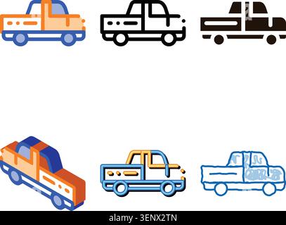 Agricultural Pickup Cargo Vector clean Thin Line Icon. Pickup Little Truck Carriage Machine For Conveyance Farm Tool. Machinery Transport Linear Picto Stock Vector