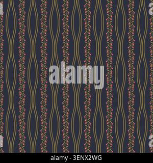 Navy Botanical Berry Vine Pattern Stock Vector
