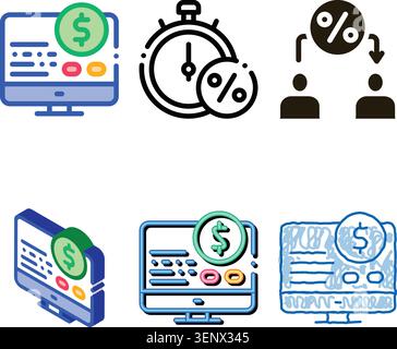 Money Report on Computer Icon Vector. Outline Money Report on Computer Sign. Isolated Contour styleset Symbol Stock Vector