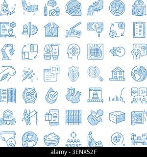 Collection of hand drawn stylized icons illustrating various business, technology, medical, environmental, and social issues, perfect for a wide range Stock Vector