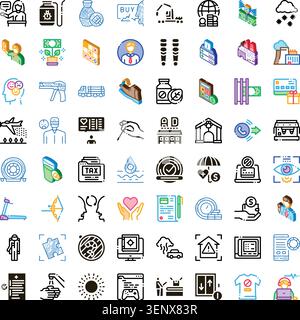 Abstract collection of isometric and line icons representing various concepts related to business, finance, healthcare, lifestyle, technology, and ind Stock Vector