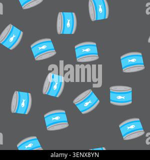 pattern pantry tin can cartoon. aluminum packaging, ning tuna, vegetables soup pantry tin can sign. seamless vector illustration Stock Vector