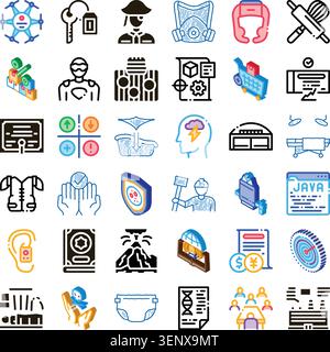 Set of assorted isometric and line art icons with different concepts, objects, and industries, suitable for web design, applications, and graphic proj Stock Vector