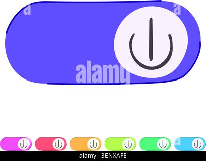 Light blue toggle switch with universal power symbol on the right, indicating off or standby state for user interfaces, app icons, dashboards, and web Stock Vector