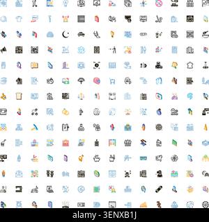 Massive vector icon set featuring flat symbols for business, technology, finance, communication, social media, healthcare, lifestyle and uiux for web Stock Vector