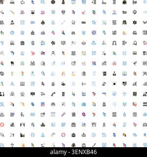 Comprehensive collection of various user interface outline symbols utilizing a modern gradient color scheme, ideal for web, mobile, and digital produc Stock Vector