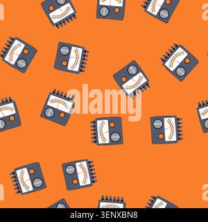 pattern analog meter with needle, scale and control knob showing power level and energy measurement, vintage style gauge icon for electrical testing, Stock Vector