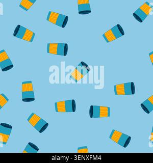 pattern coffee thermos cup cartoon. thermo tumbler, mug travel, tea hand coffee thermos cup sign. seamless vector illustration Stock Vector