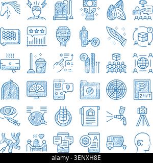 Collection of conceptual hand drawn doodle icons illustrating various business, health, and abstract themes with financial growth, technology, and ser Stock Vector
