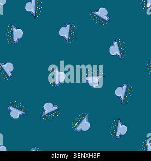 seamless pattern Rain cloud with blue raindrops and yellow lightning bolts showing a weather condition for a daily forecast or an environmental concep Stock Vector