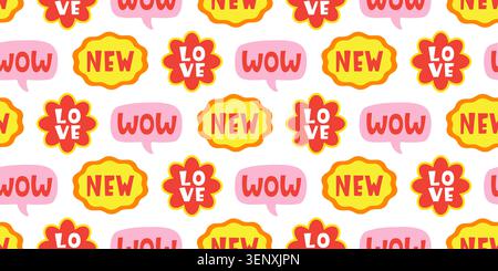 Colorful vector seamless pattern with word sticker Stock Vector
