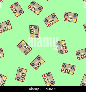pattern meters retro control panel cartoon. buttons lights, indicators toggles, sliders rotary meters retro control panel sign. seamless vector illust Stock Vector
