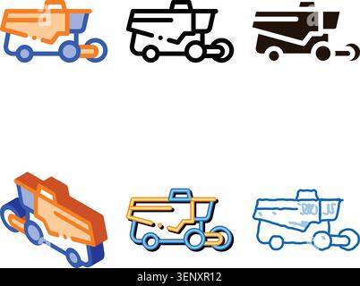 Reaping Harvester Vehicle Vector Thin Line modern Icon. Agricultural Harvester Wheel Farmland Countryside Equipment. Ingathering Machine Linear Pictog Stock Vector