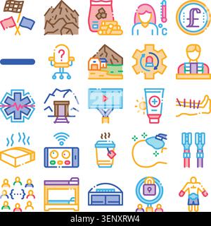 Set of colorful outline icons representing a wide range of subjects including nature, health, business, technology, lifestyle, and security, ideal for Stock Vector