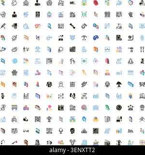 Large collection of colorful isometric icons and pictograms illustrating a wide range of subjects, including technology, lifestyle, health, business, Stock Vector