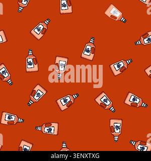 seamless pattern Laundry detergent bottle featuring a soft peach hue and a white label with blue soap bubbles, providing essential cleaning chemicals Stock Vector