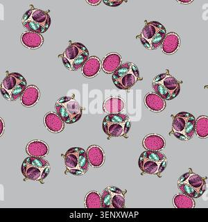 pattern Ornate open jewelry casket with decorative patterns and claw feet revealing empty space, representing vintage luxury, hidden treasures, and we Stock Vector