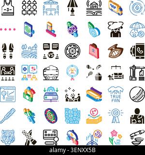 Vector illustration featuring a varied set of line and isometric icons representing general subjects and actions, forming a comprehensive visual asset Stock Vector