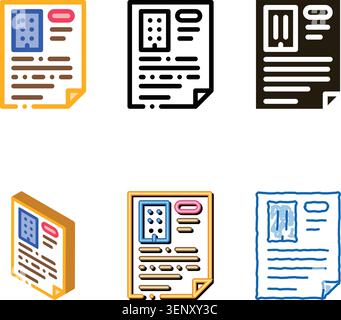 Document Page Icon Vector. Outline Document Page Sign. Color stylized Isolated Contour Symbol Stock Vector